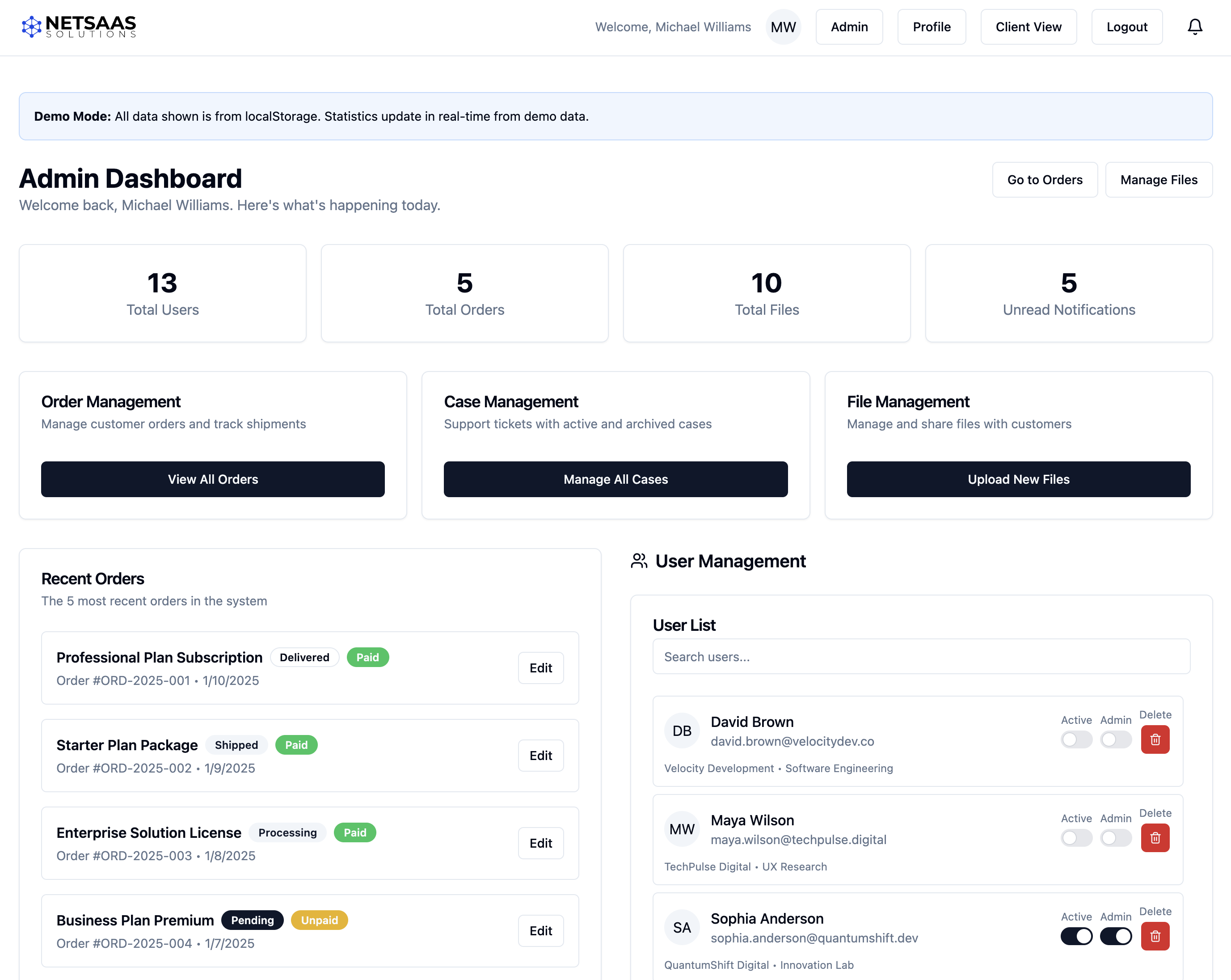 Client Management Dashboard